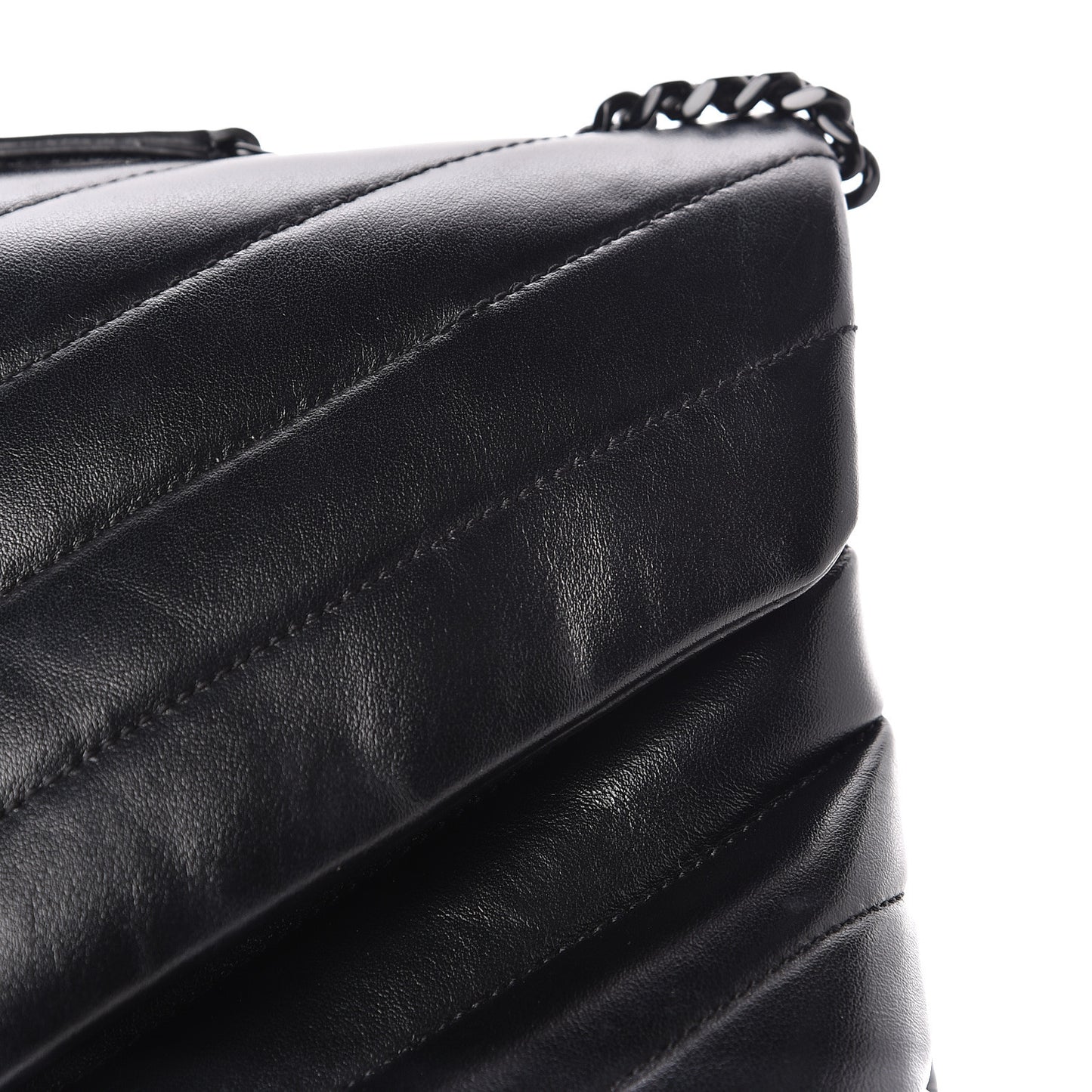 Calfskin Y Quilted Monogram Medium Loulou Chain Satchel Black
