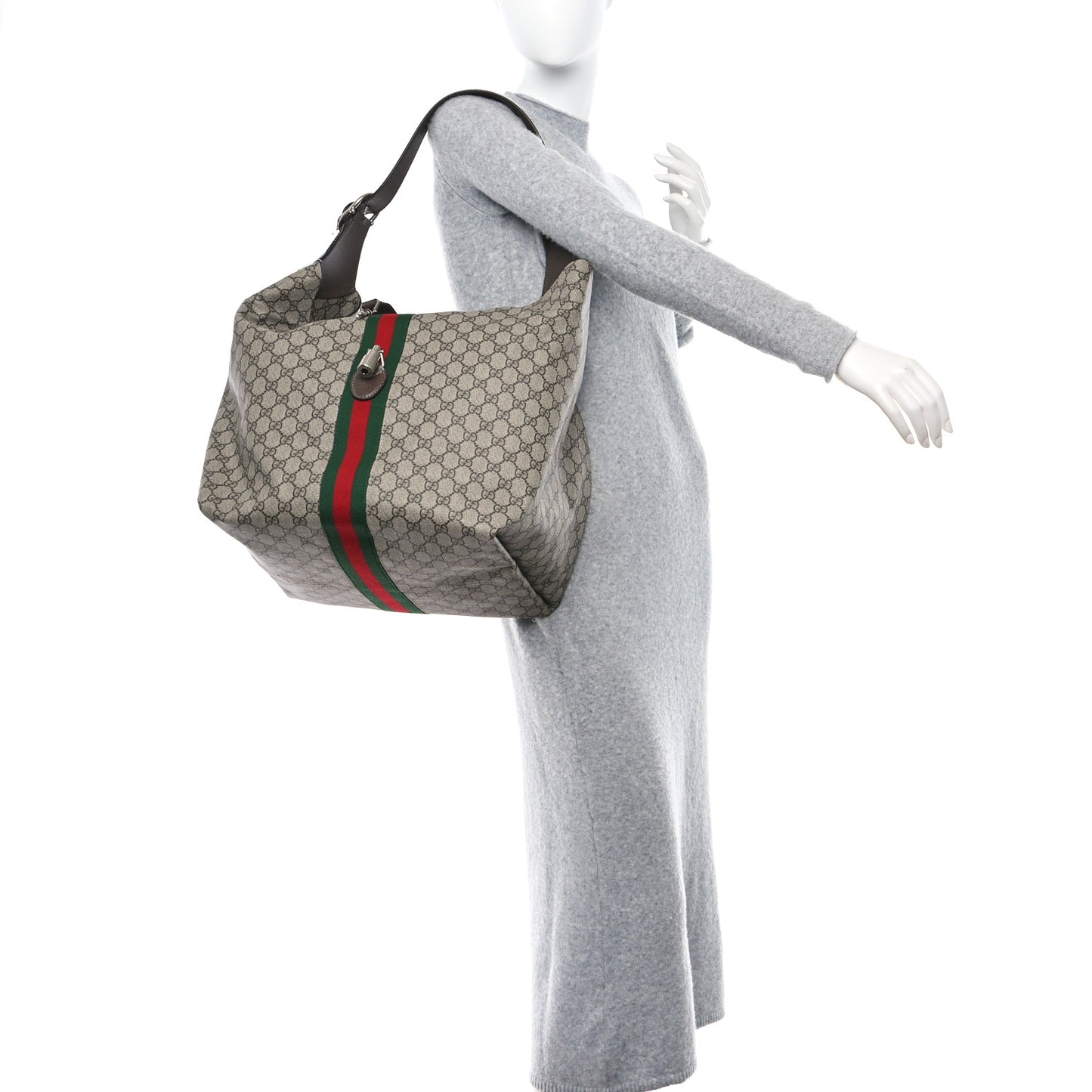 Tender GG Supreme Monogram Textured Dollar Calfskin Web Medium Jackie 1961 Crossbody Bag Beige Ebony New Acero