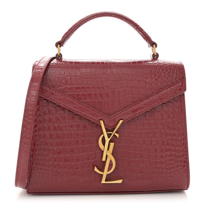 Saint Laurent Calfskin Crocodile Embossed Mini Classic Monogram Cassandra Top Handle Red 1 of 10
