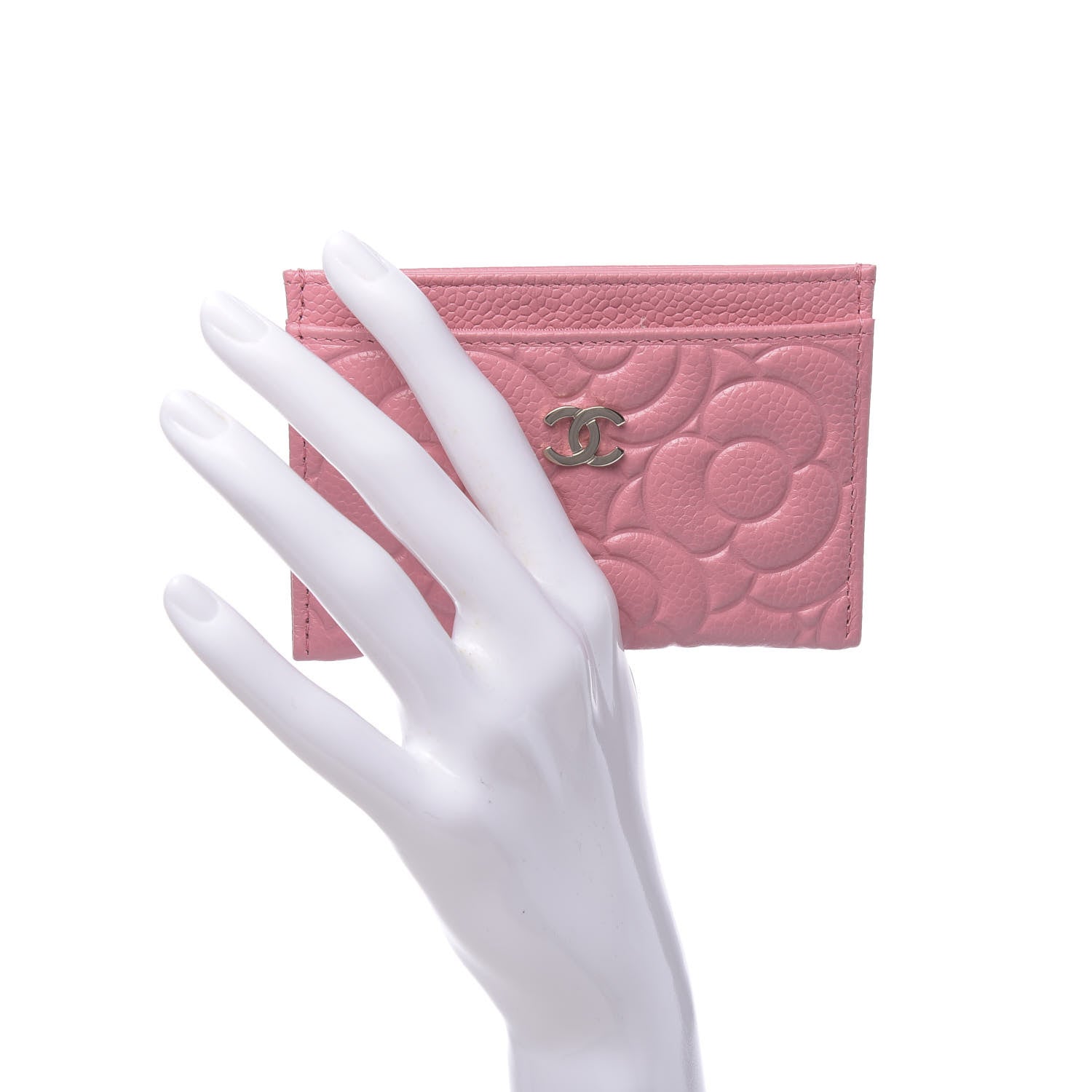 Chanel Caviar Camellia Embossed Card Holder Pink 2 of 9