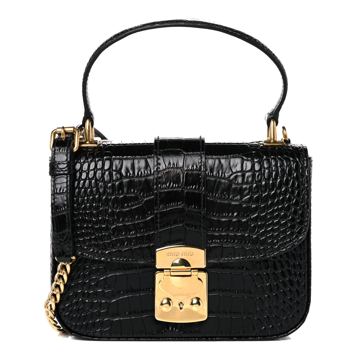 Miu Miu Crocodile Print Calfskin Top Handle Bag Black 1 of 10