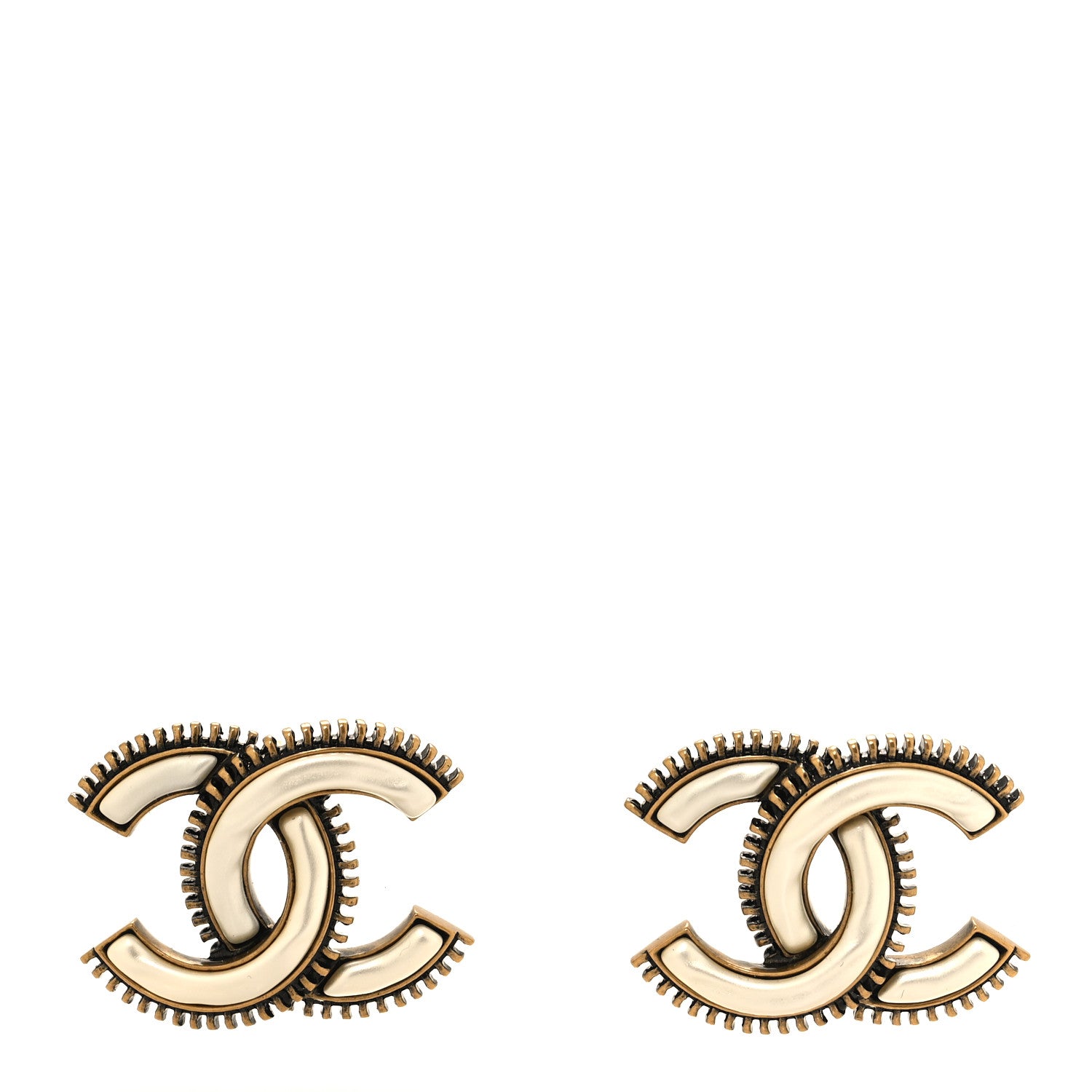 Chanel Metal Enamel CC Earrings Gold White 1 of 5