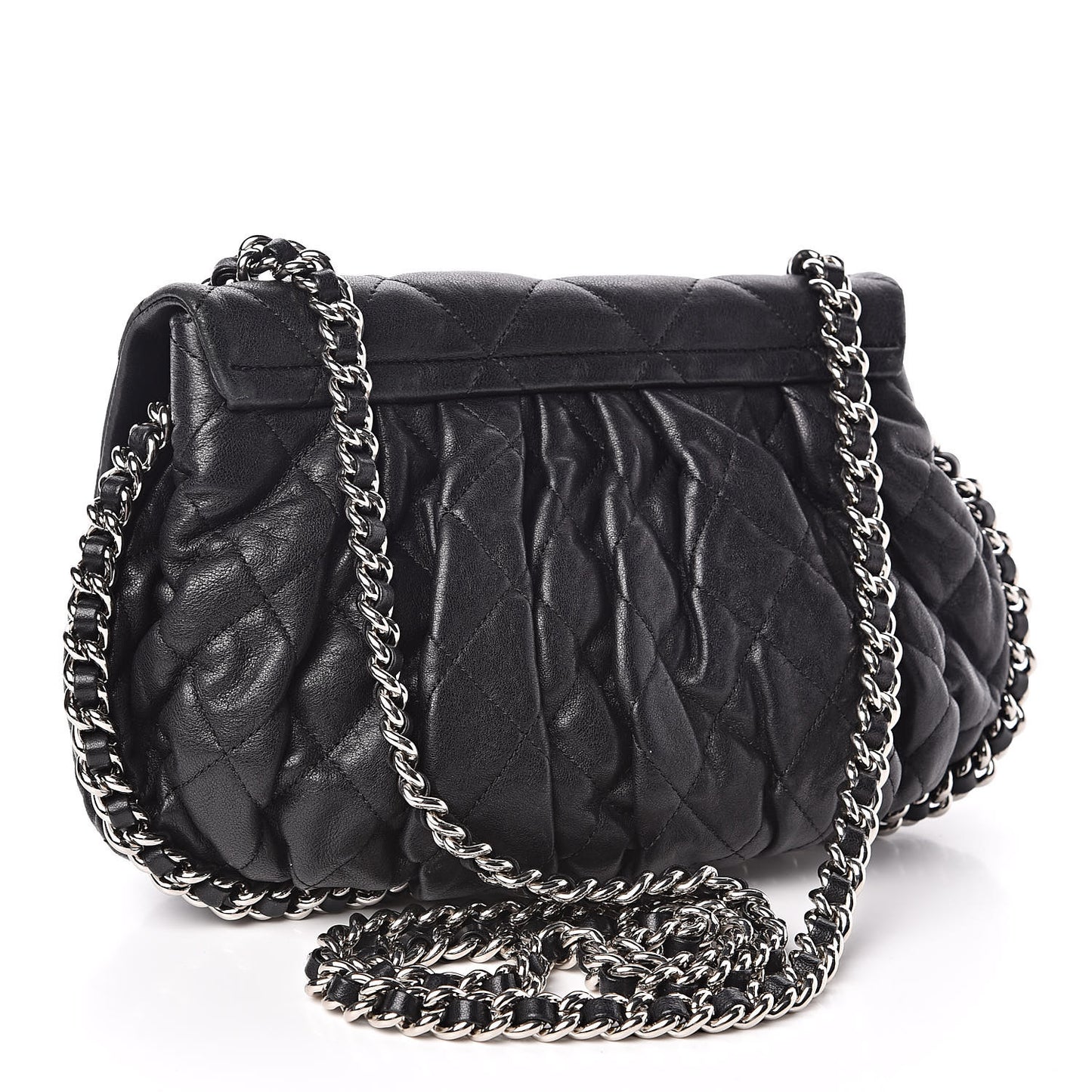 Washed Lambskin Quilted Medium Chain Around Messenger Black