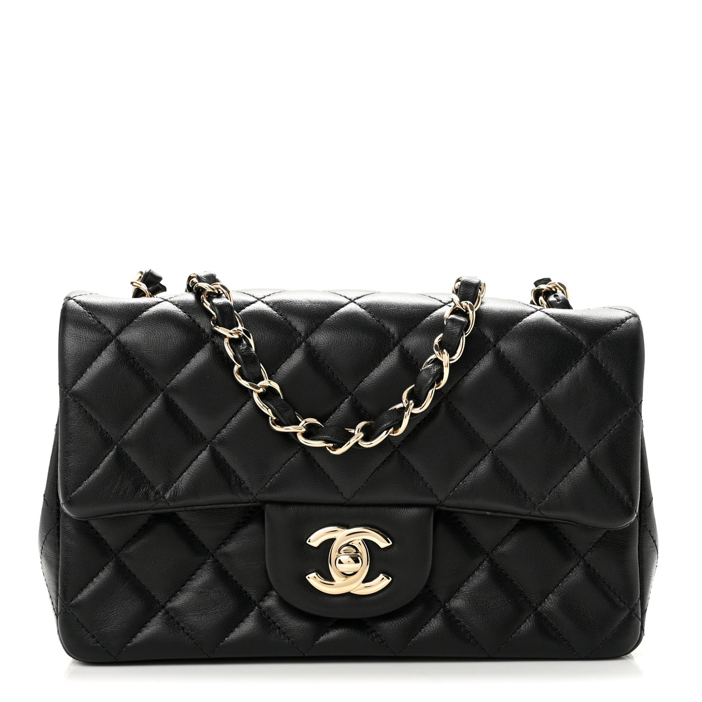 Lambskin Quilted Mini Rectangular Flap Black