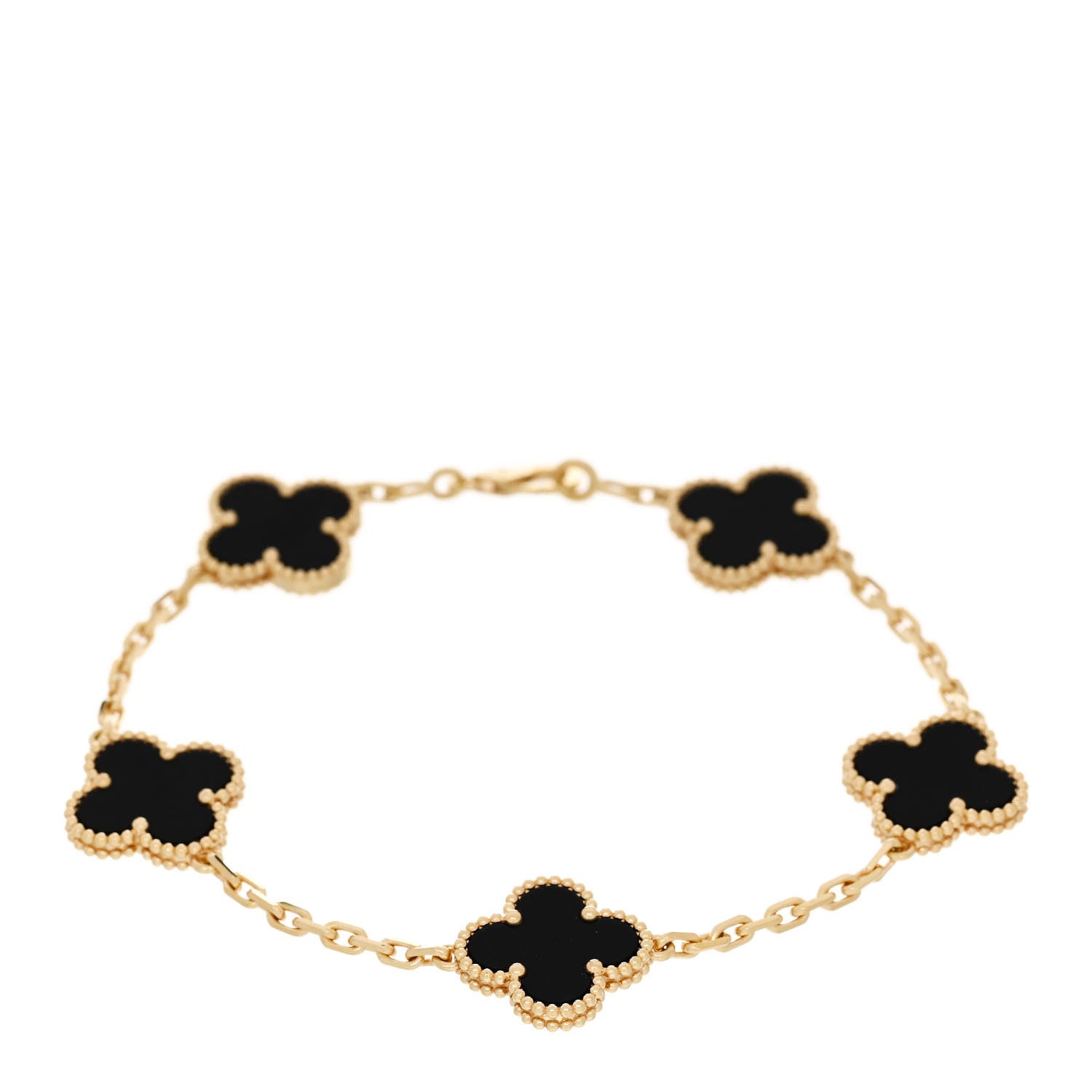 Van Cleef & Arpels 18K Yellow Gold Black Onyx 5 Motifs Vintage Alhambra Bracelet 1 of 5
