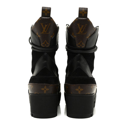 Louis Vuitton Suede Calfskin Monogram Laureate Platform Desert Boots 38 Black 4 of 9