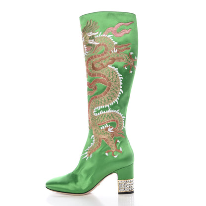 Gucci Silk Satin Malaga Kid Embroidered Candy Dragon Block-Heel Knee Boot 37 Palm 2 of 9