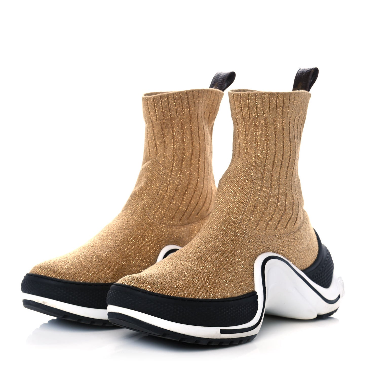Glitter Stretch Textile Monogram LV Archlight Sneaker Boots 36 Gold Black