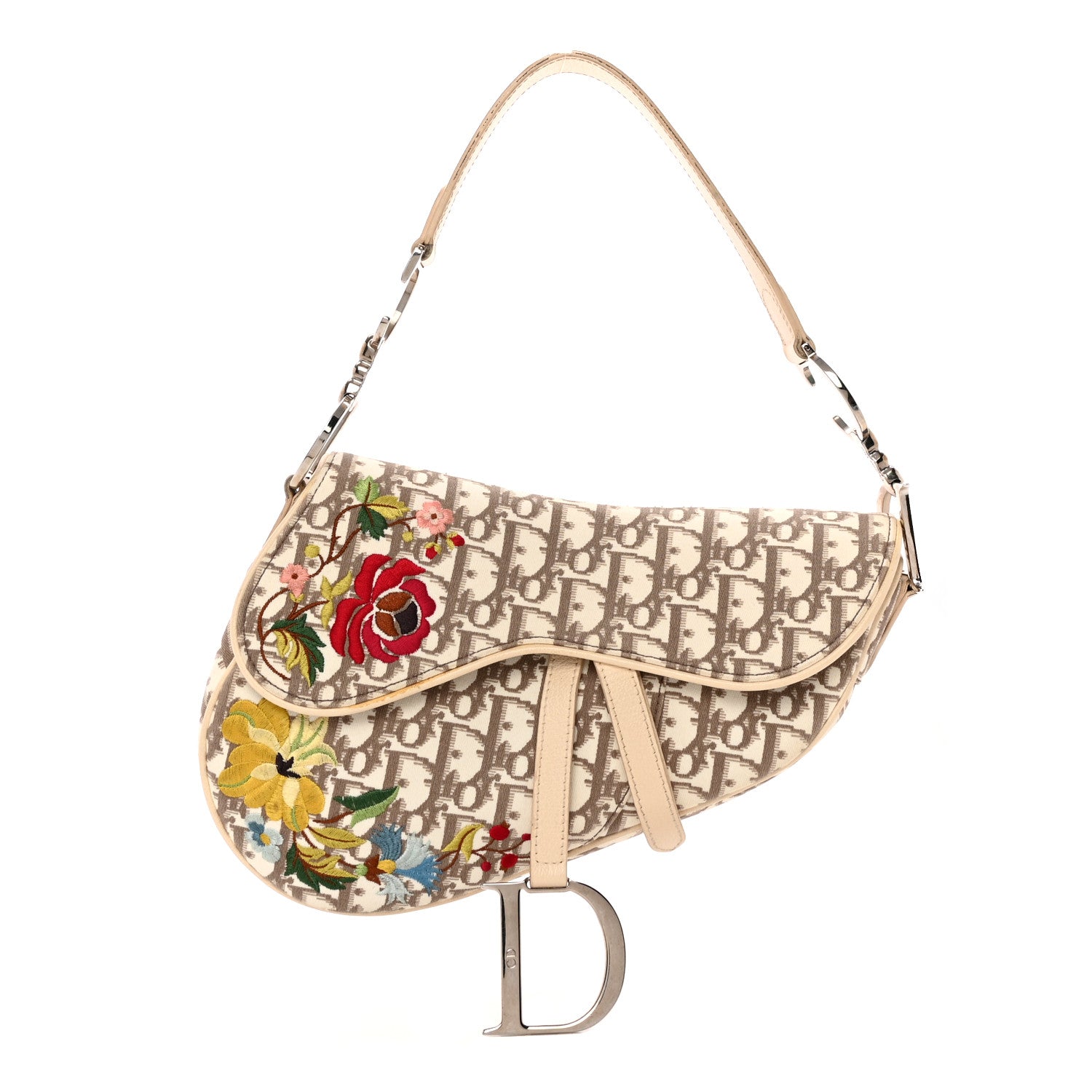 Christian Dior Monogram Vintage Flowers Saddle Bag Beige 1 of 24