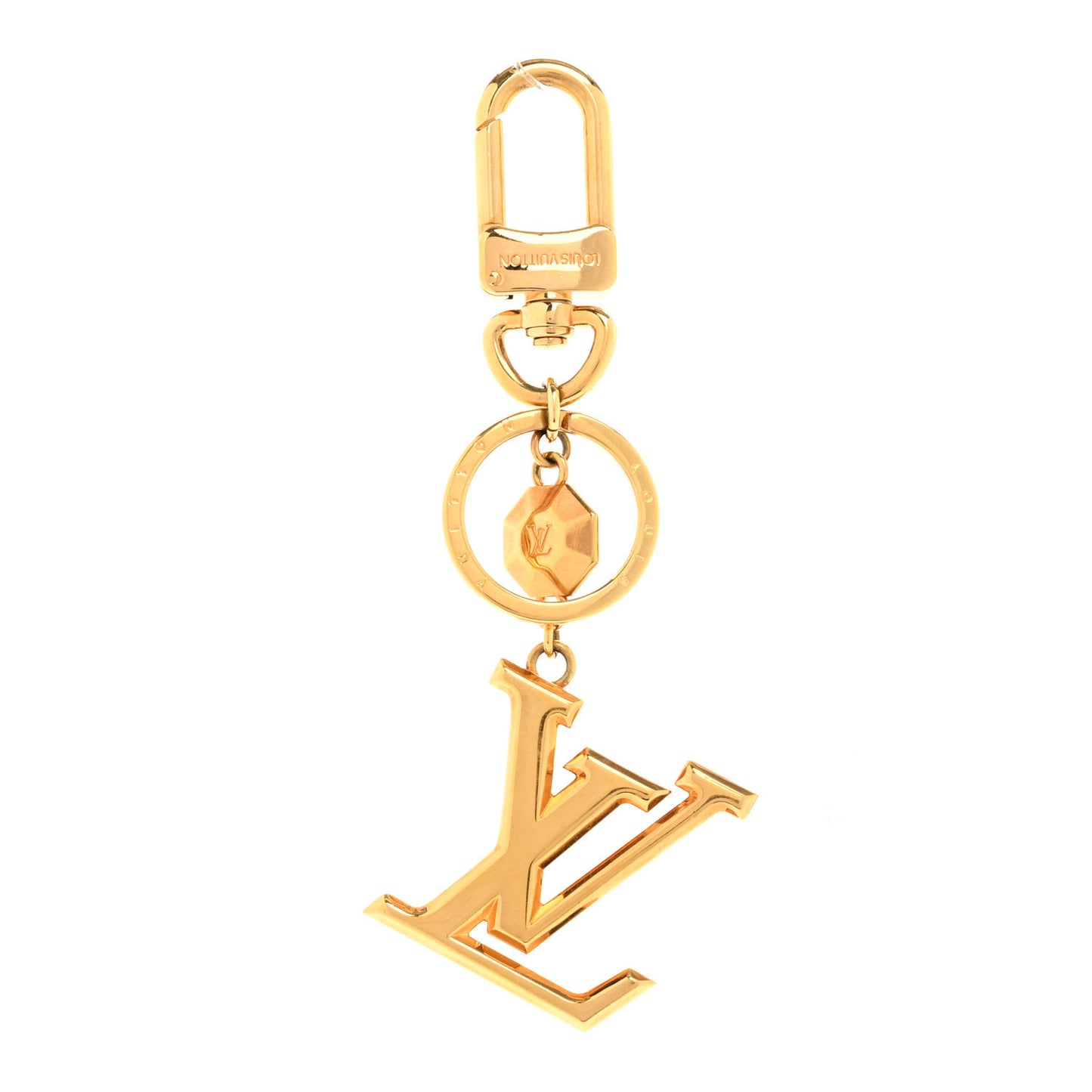 Metal LV Facettes Bag Charm Key Holder Gold