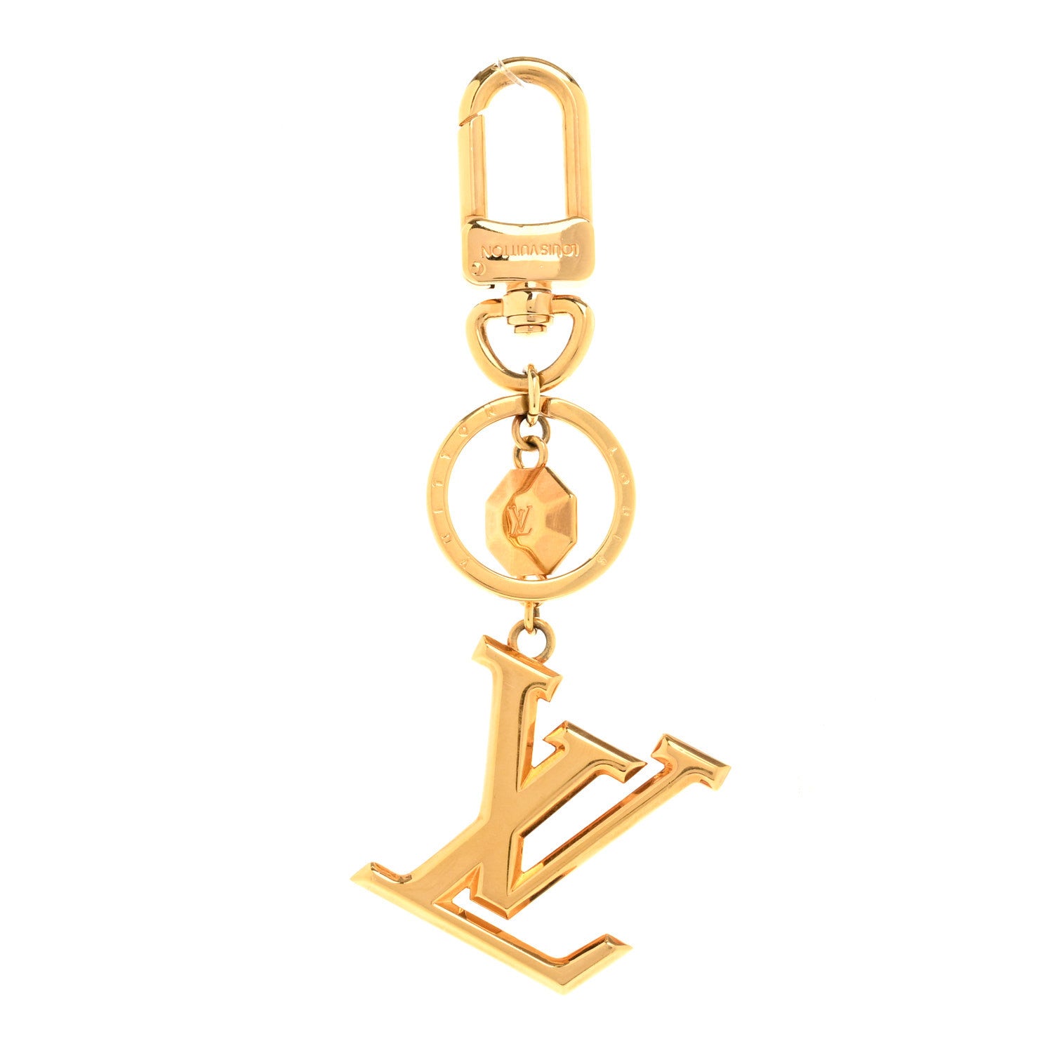 Louis Vuitton Metal LV Facettes Bag Charm Key Holder Gold 1 of 5
