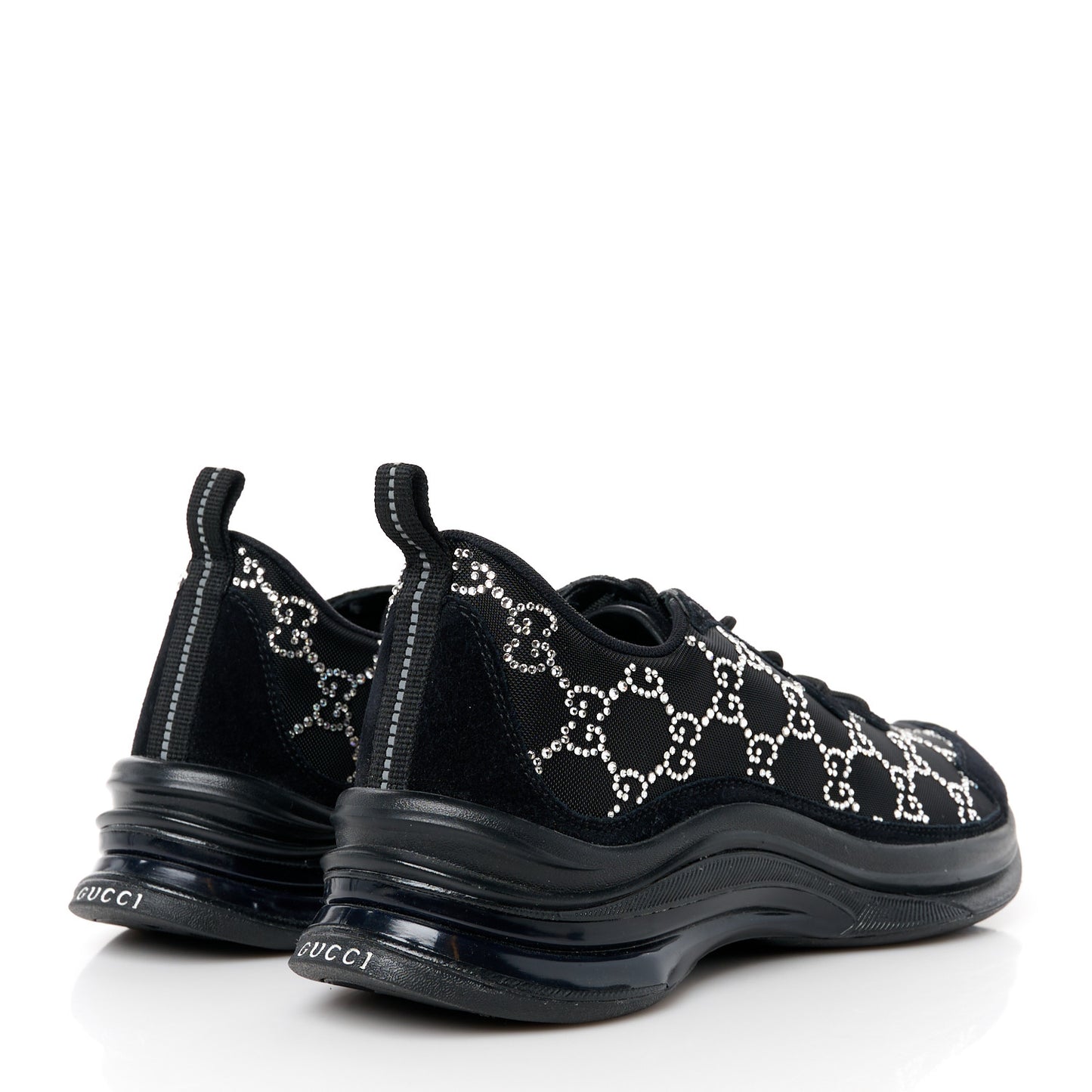 Tela Retino Mesh Crystal Suede GG Monogram Womens Gucci Run Sneakers 39 Black Silver