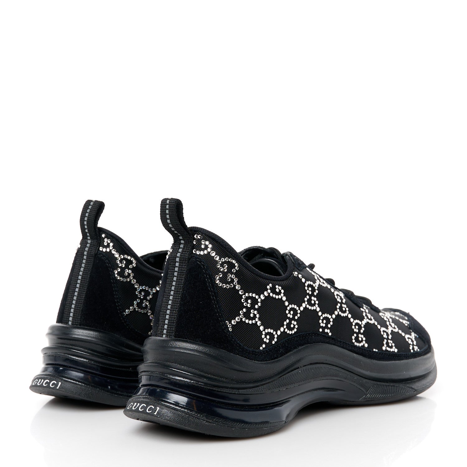 Gucci Tela Retino Mesh Crystal Suede GG Monogram Womens Gucci Run Sneakers 39 Black Silver 4 of 10
