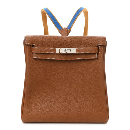 Hermes Taurillon Clemence Kelly Amazone Ado Backpack 22 Gold Bleu Zellige Caramel 1 of 8