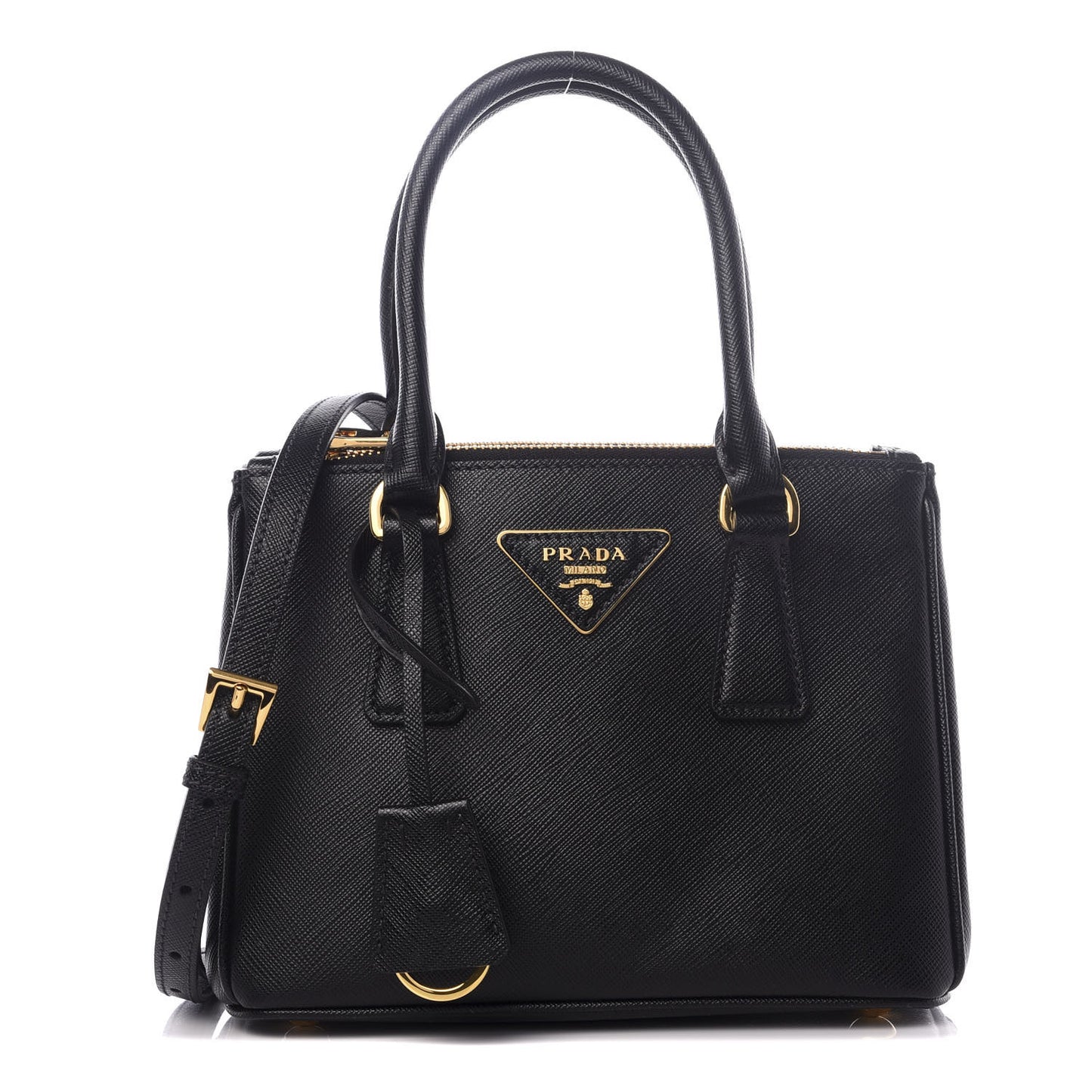Saffiano Lux Mini Galleria Double Zip Tote Black