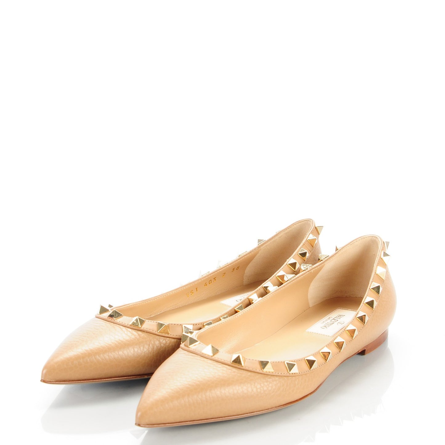 Pebbled Calfskin Rockstud Ballerina Flats 36 Beige