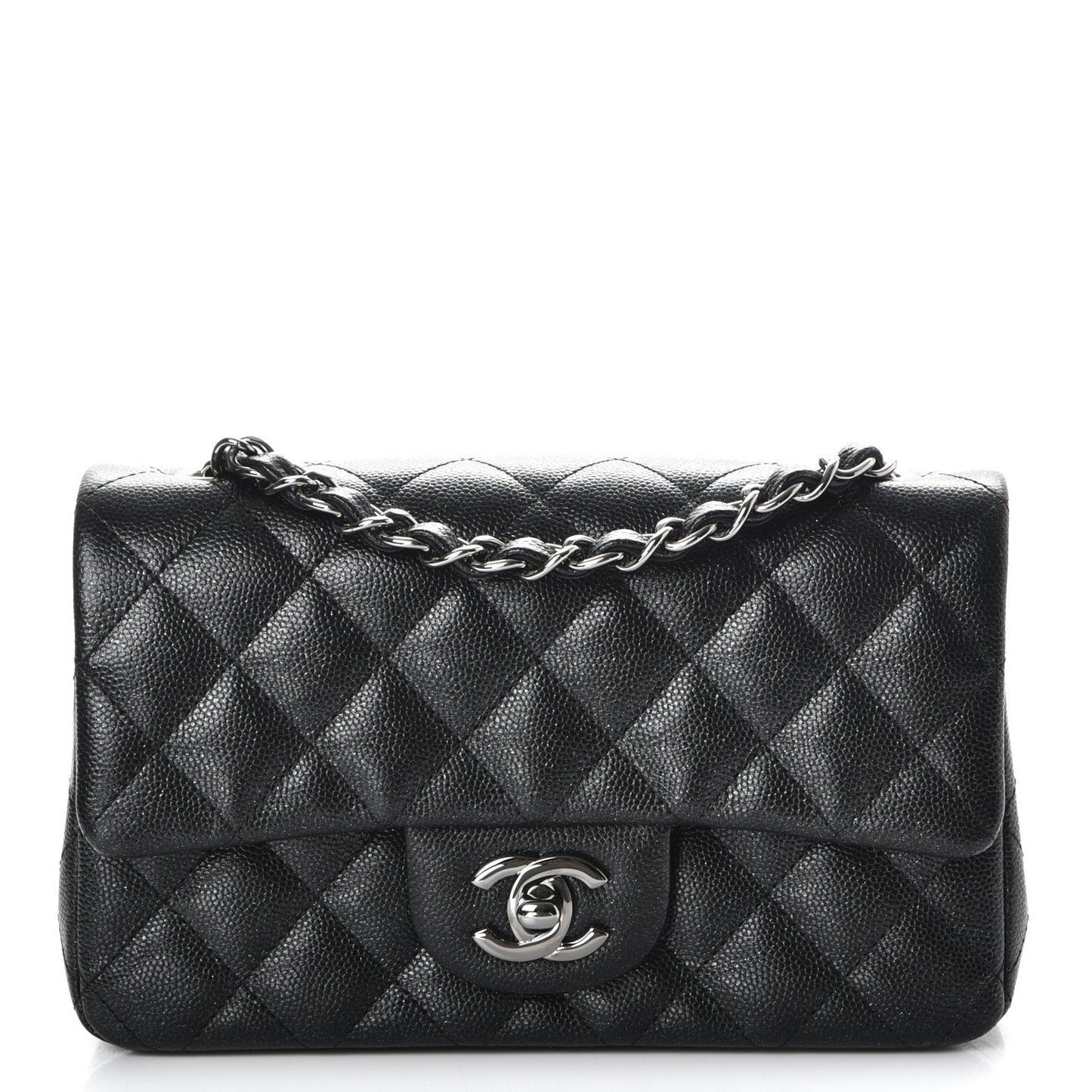 Iridescent Caviar Quilted Mini Rectangular Flap Black
