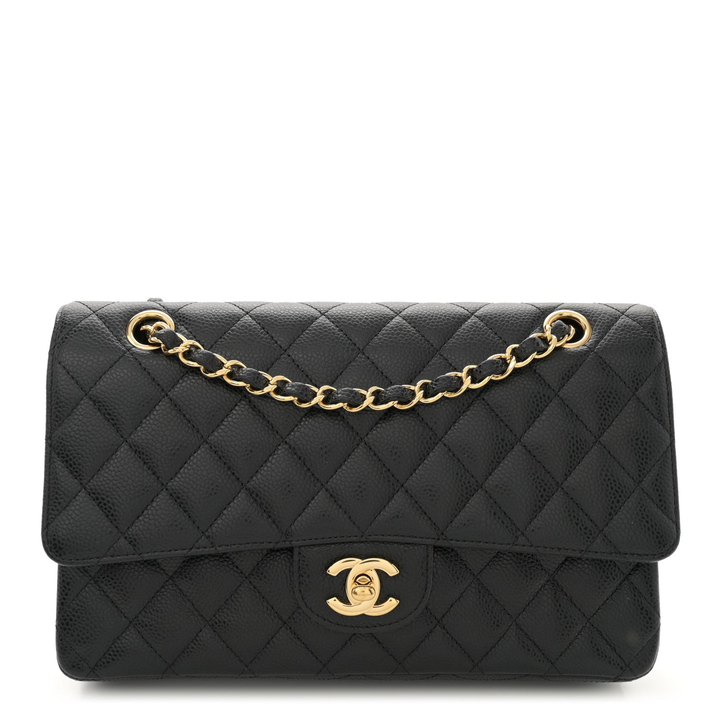 Caviar Quilted Medium Double Flap Black