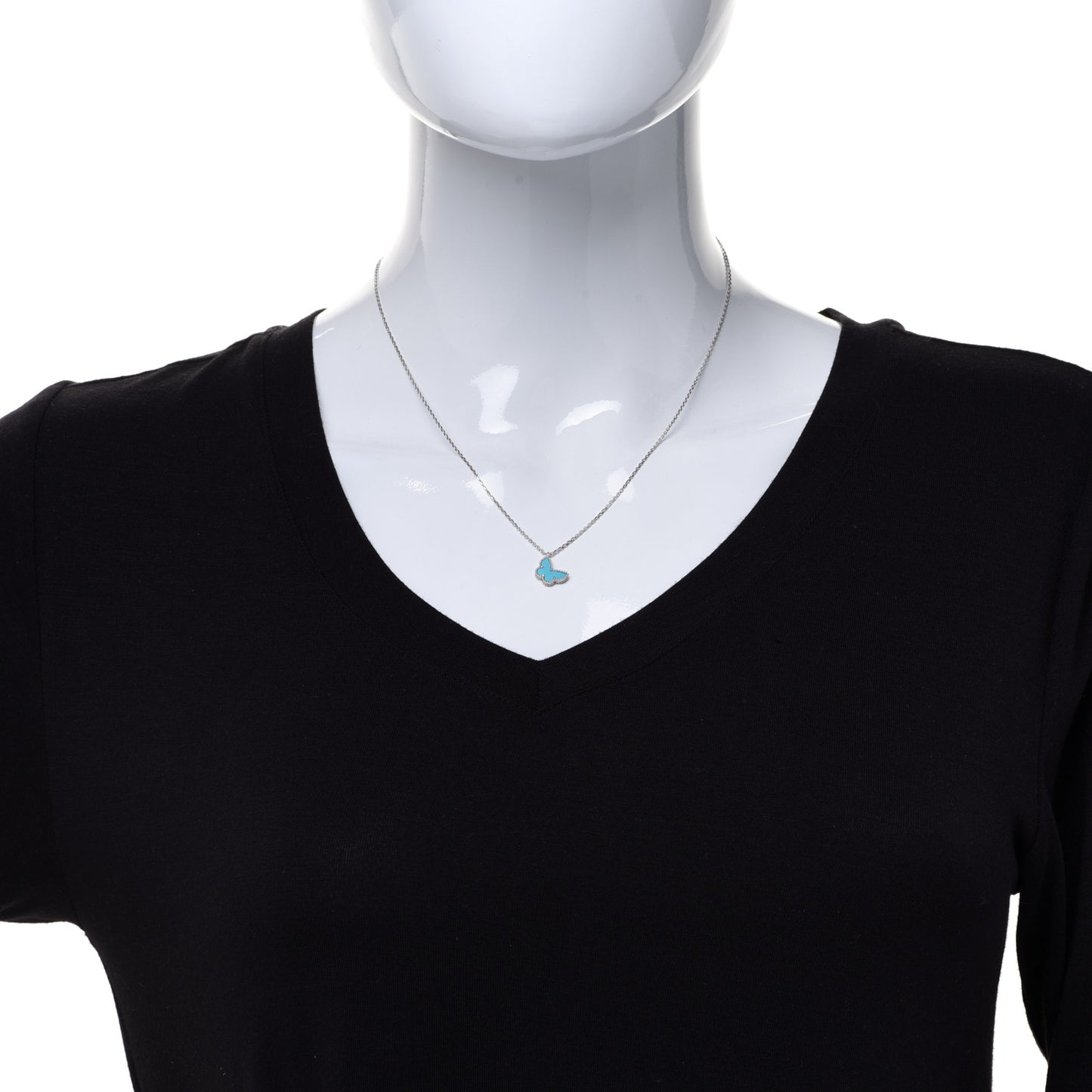 18K White Gold Turquoise Sweet Alhambra Butterfly Pendant Necklace
