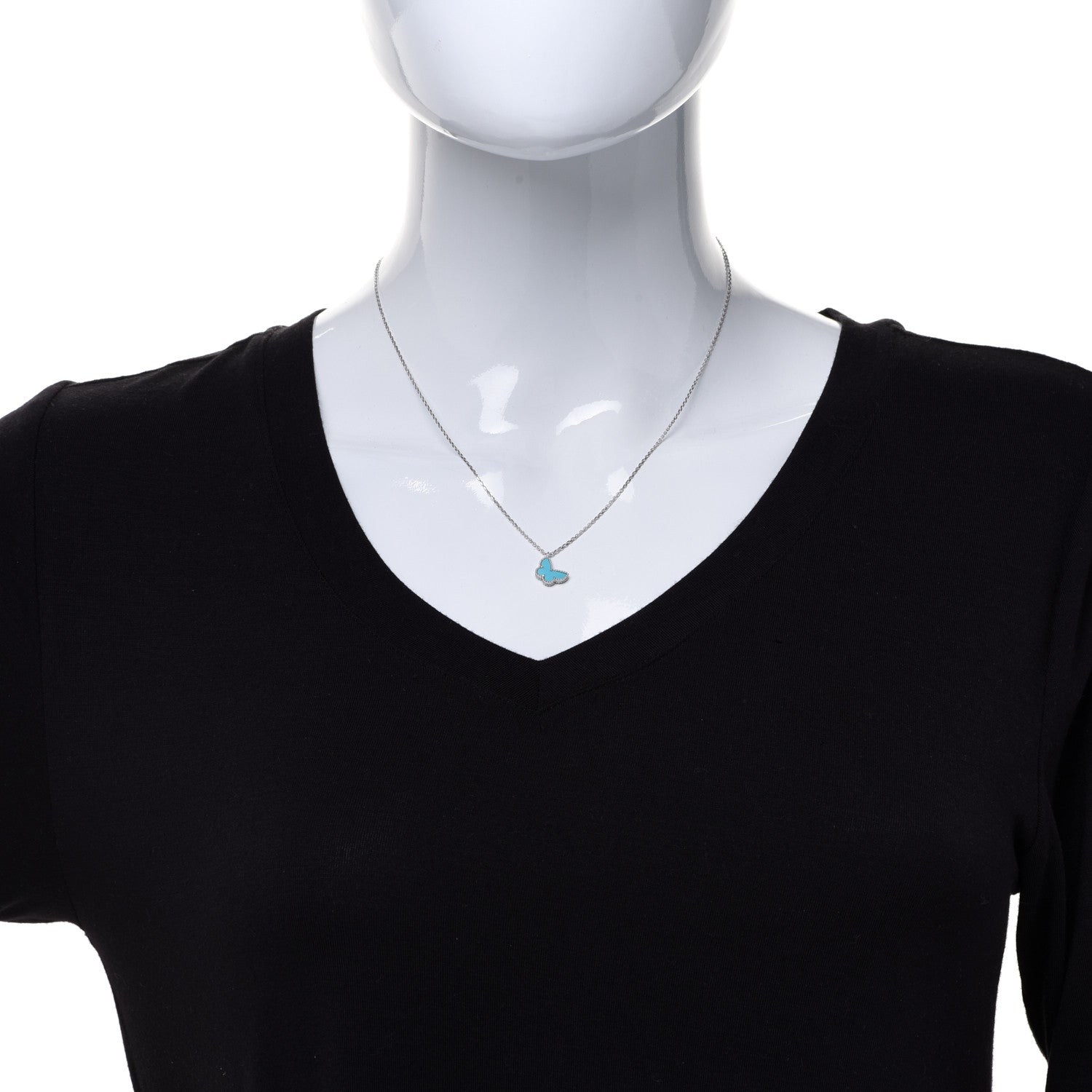 Van Cleef & Arpels 18K White Gold Turquoise Sweet Alhambra Butterfly Pendant Necklace 2 of 6
