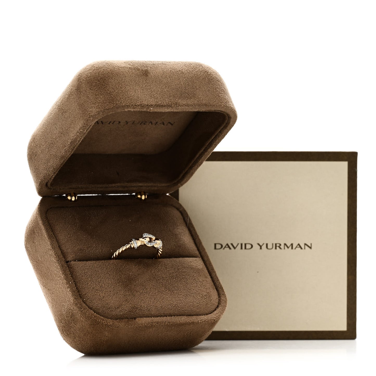 18K Yellow Gold Diamond Petite Buckle Cable Ring 52 6