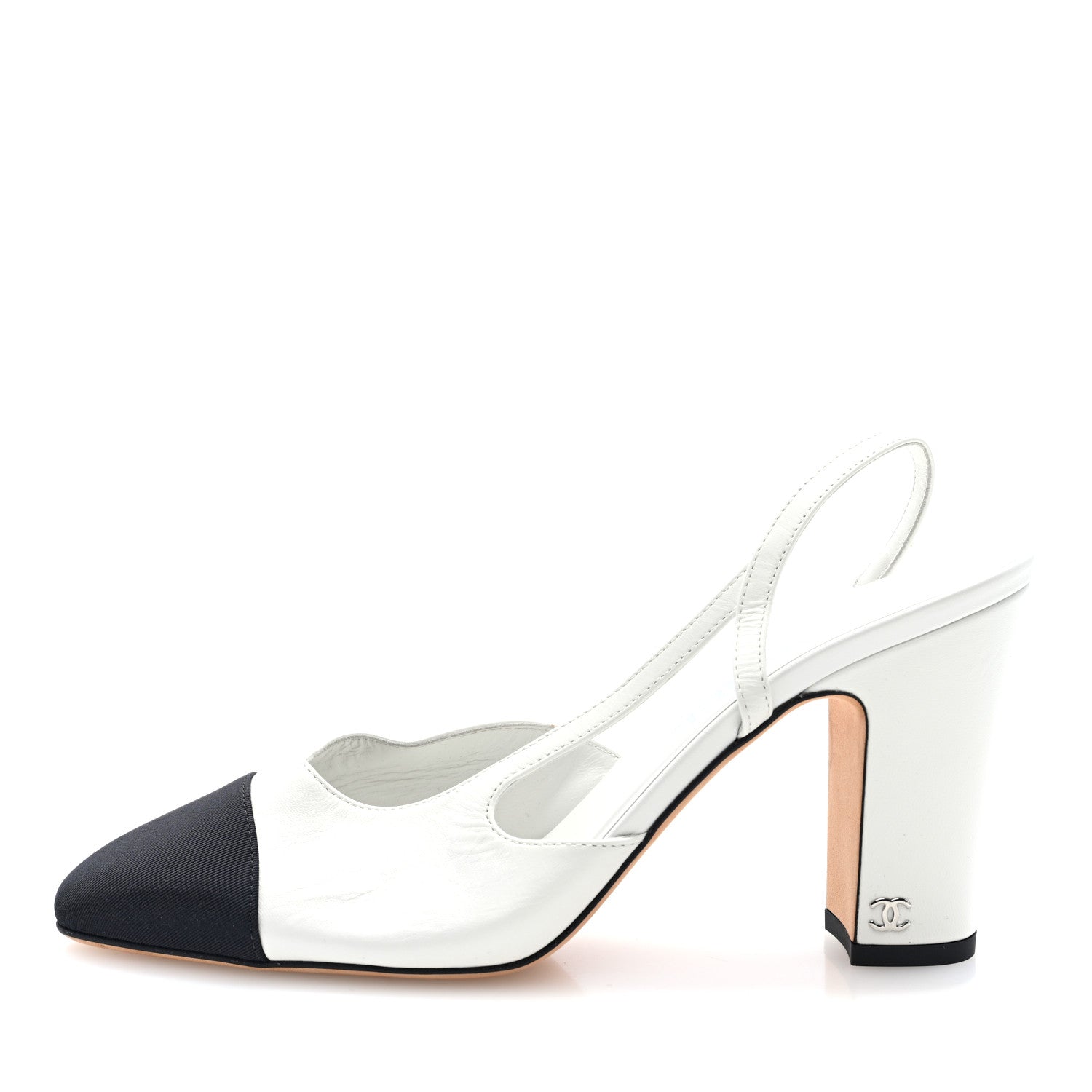 Chanel Goatskin Grosgrain Cap Toe CC Slingback Pumps 39 White Black 1 of 9