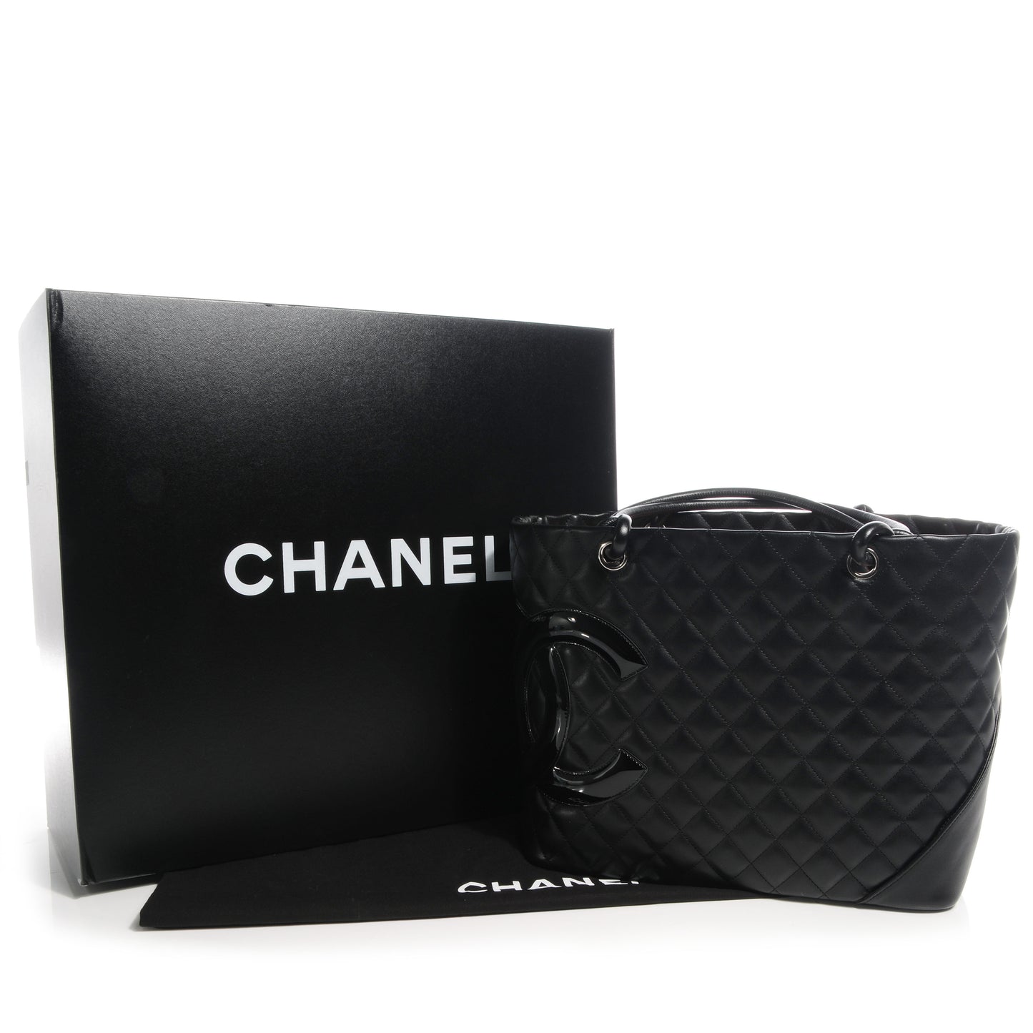 Calfskin Quilted Large Cambon Tote Black