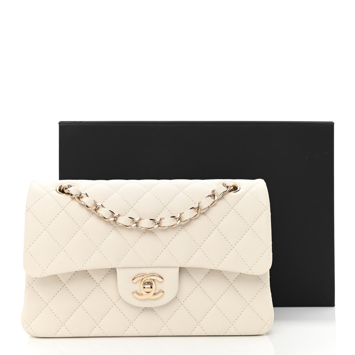 Caviar Quilted Small Double Flap White