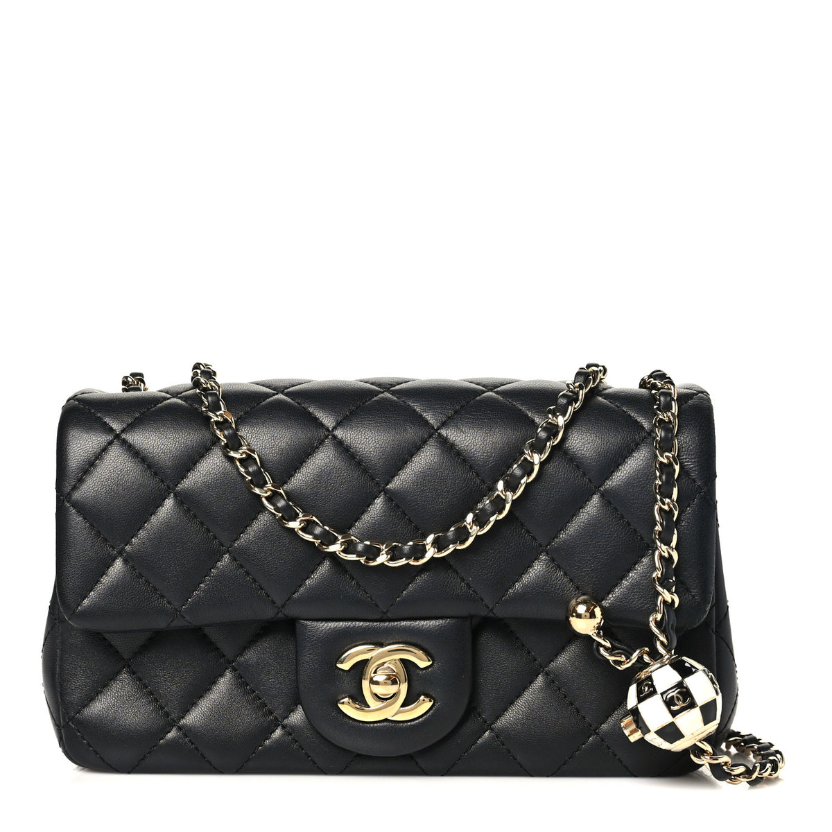 Lambskin Quilted Enamel Mini Rectangular Pearl Crush Flap Black