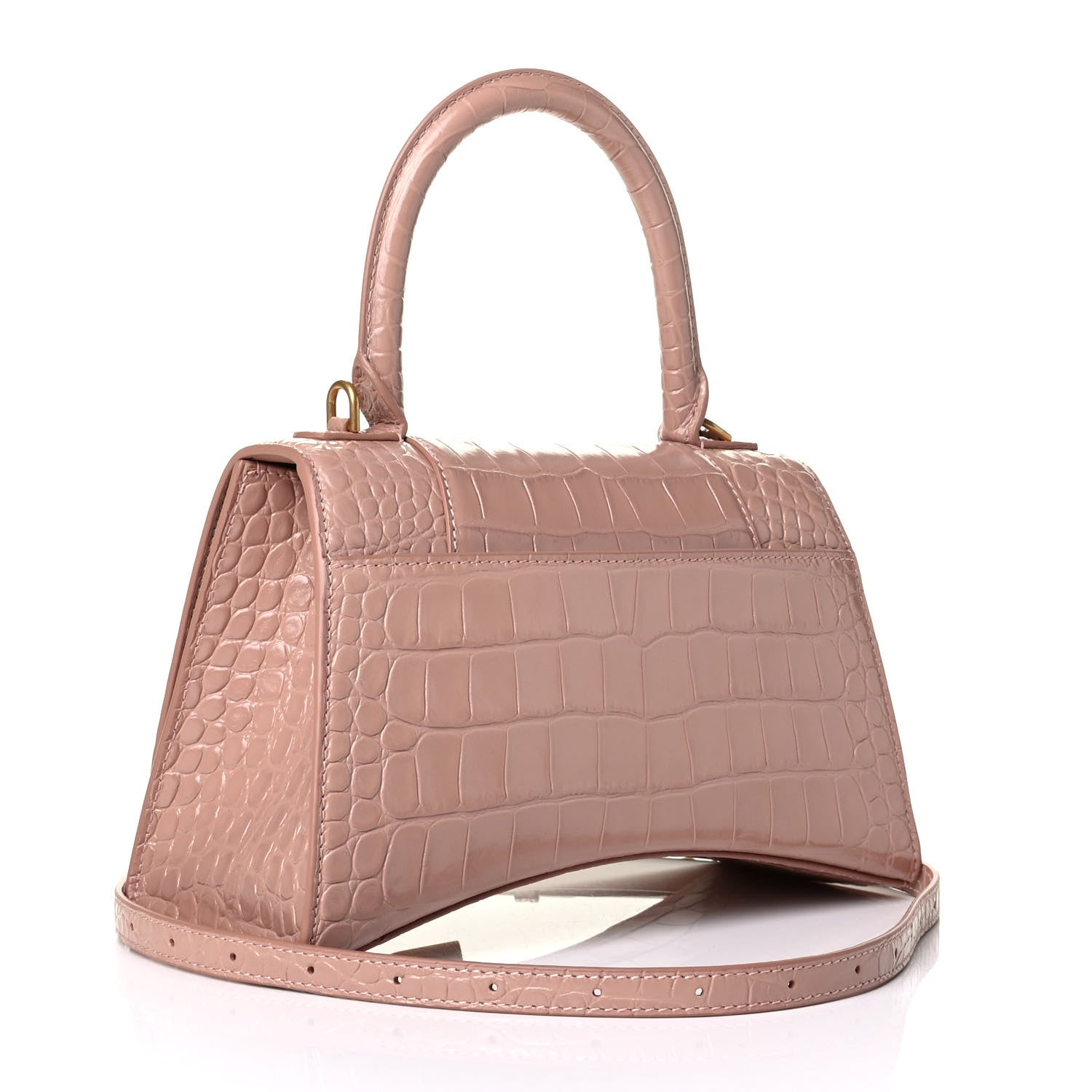 Balenciaga Calfskin Crocodile Embossed Small Hourglass Top Handle Bag Bois De Rose 2 of 6