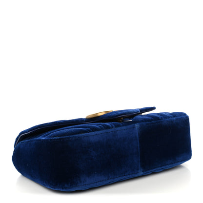 Gucci Velvet Matelasse Mini GG Marmont Shoulder Bag Cobalt Blue 4 of 10
