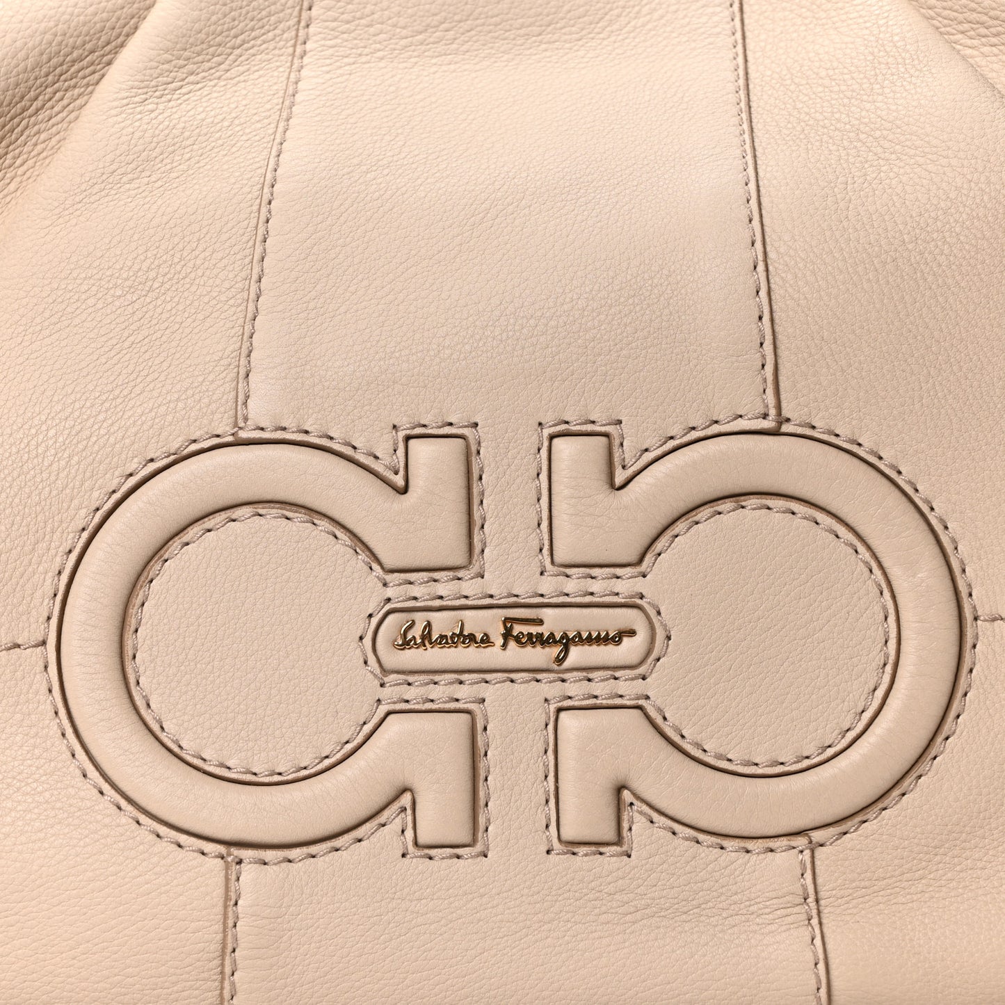 Calfskin Gancini Stitched Hobo Beige
