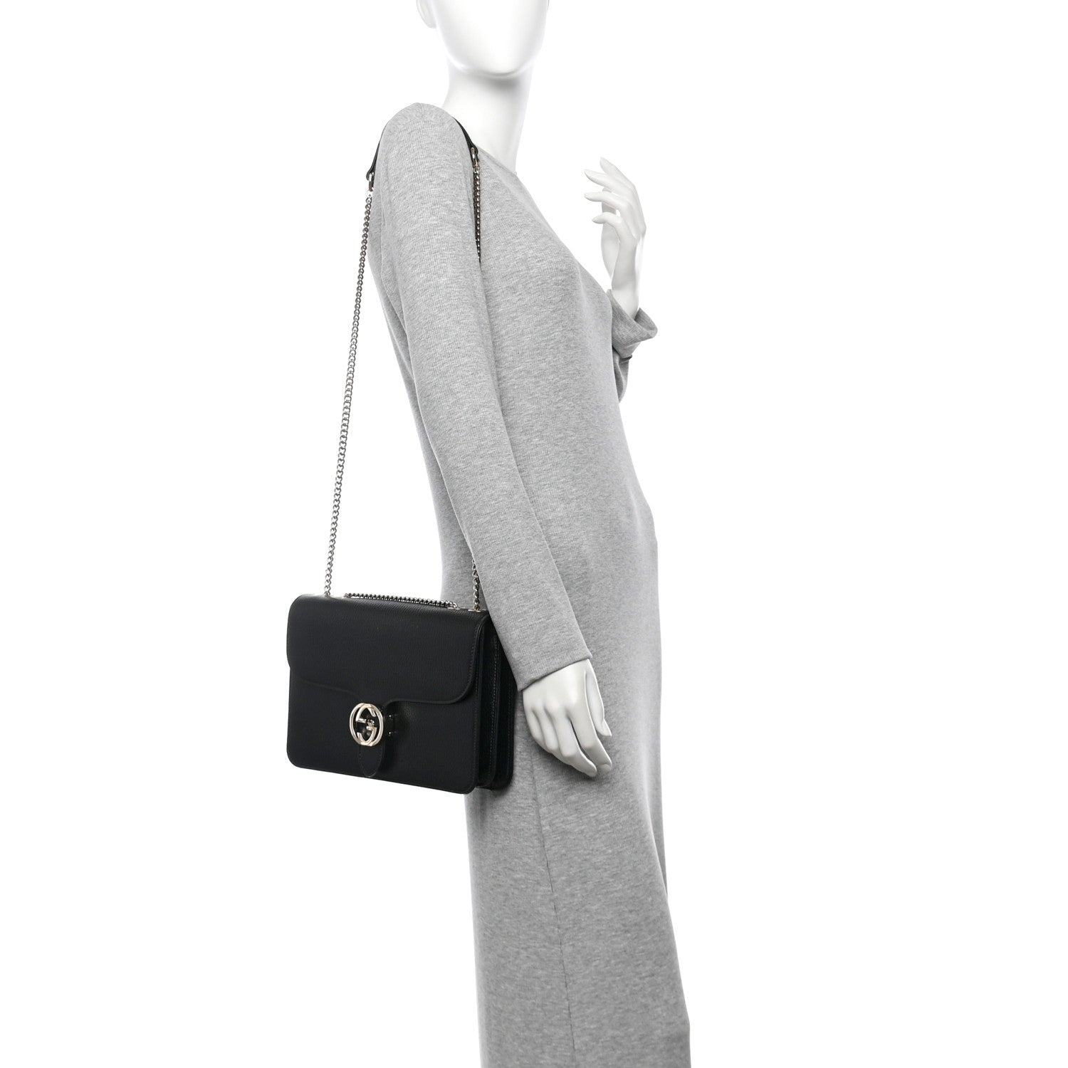 Gucci Dollar Calfskin Interlocking G Shoulder Bag Black 2 of 12