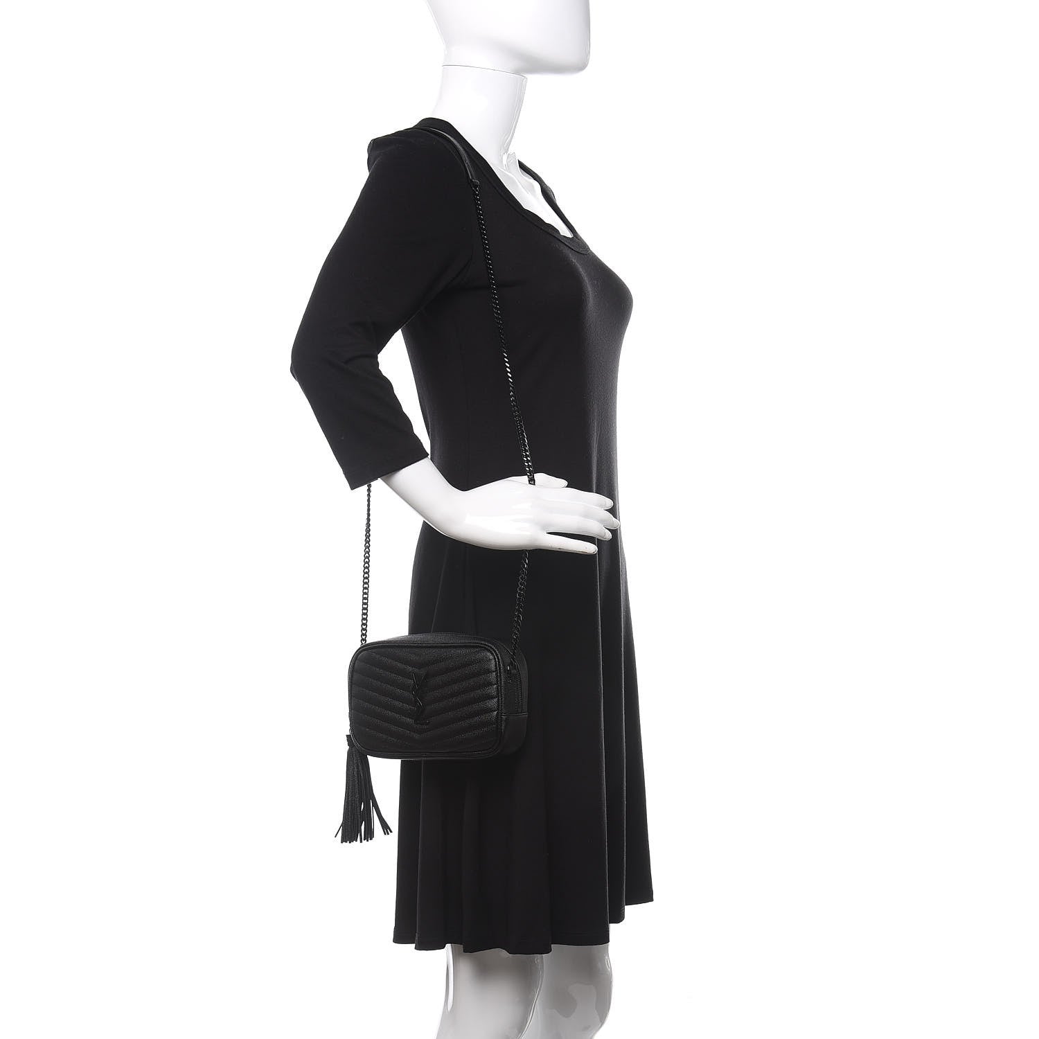 Saint Laurent Grain De Poudre Matelasse Monogram Mini Lou Camera Bag Black 2 of 11