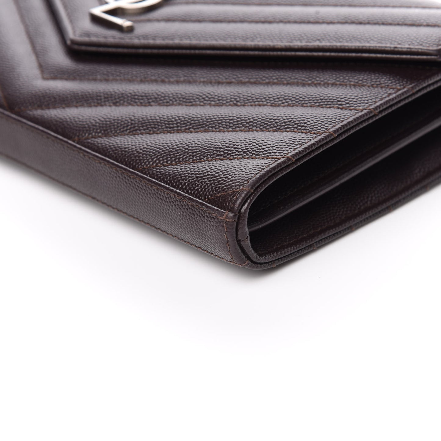 Grain De Poudre Matelasse Chevron Monogram Chain Wallet Dark Brown