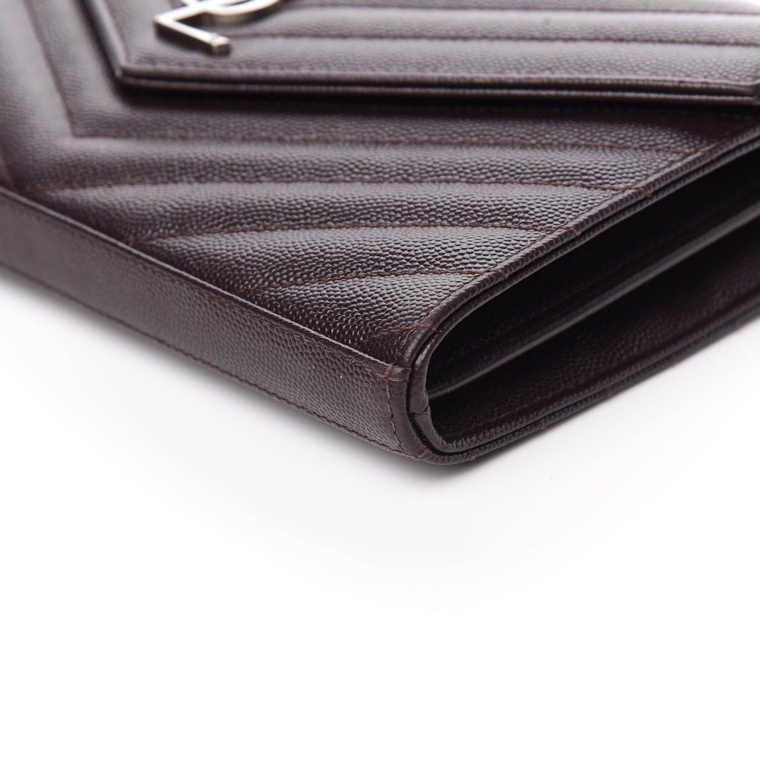 Saint Laurent Grain De Poudre Matelasse Chevron Monogram Chain Wallet Dark Brown 9 of 11