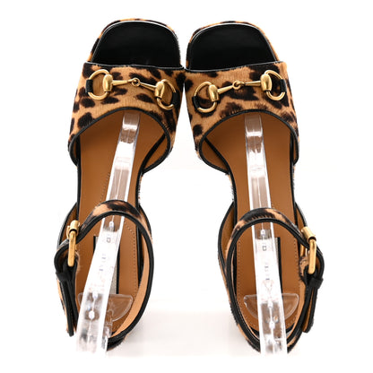 Gucci Calf Hair Leopard Print Horsebit 25/60mm Platform Sandals 37.5 Hazelnut Black 2 of 10
