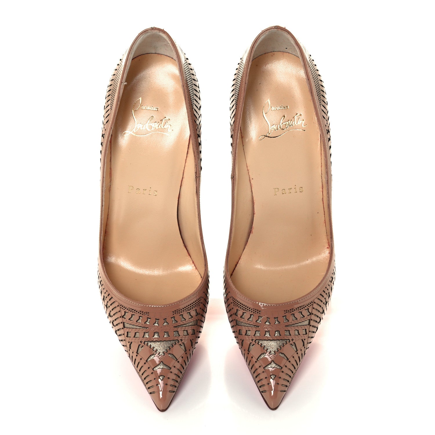 Christian Louboutin Patent Suede Burma Laser Cut Kristali 120 Pumps 36 Nude 5 of 10