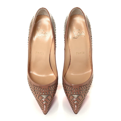 Christian Louboutin Patent Suede Burma Laser Cut Kristali 120 Pumps 36 Nude 5 of 10