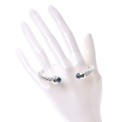 David Yurman Sterling Silver 14K Yellow Gold Blue Topaz 7mm Cable Classics Bracelet 2 of 5