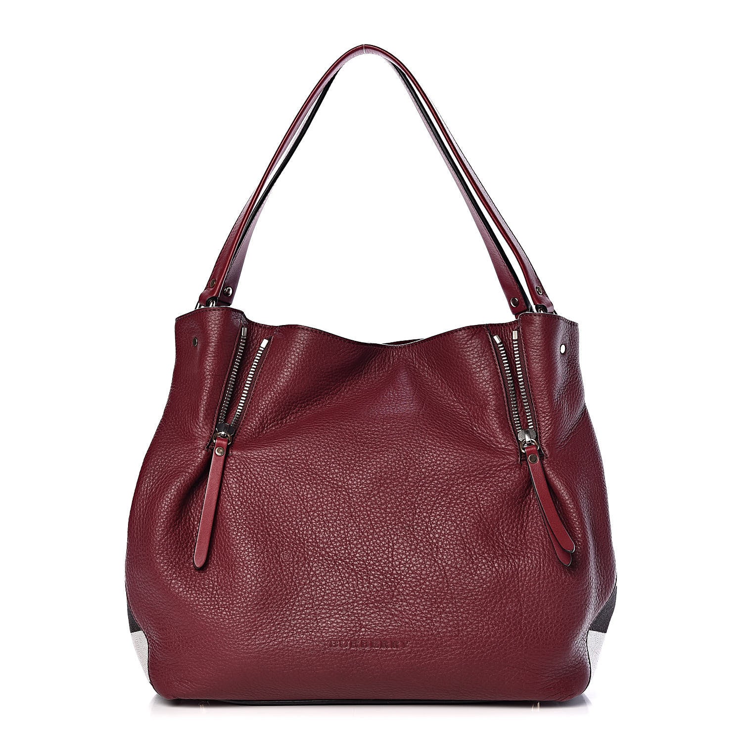 Burberry Grainy Calfskin House Check Medium Maidstone Burgundy Red 1 of 10