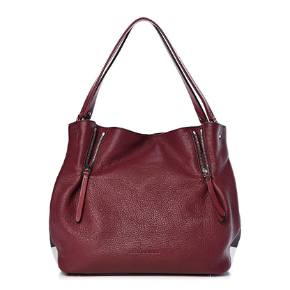 Burberry Grainy Calfskin House Check Medium Maidstone Burgundy Red 1 of 10