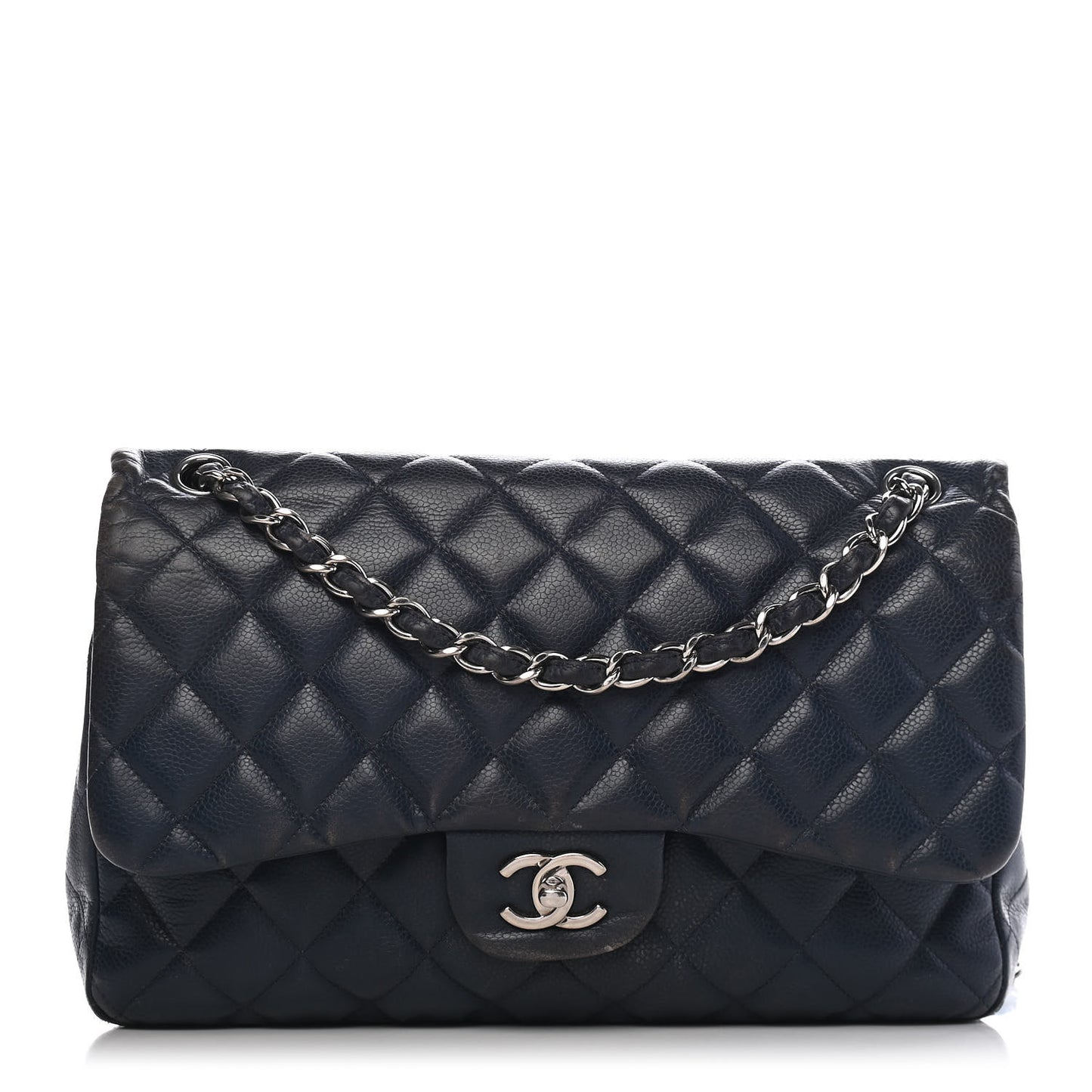 Caviar Quilted Jumbo Double Flap Navy