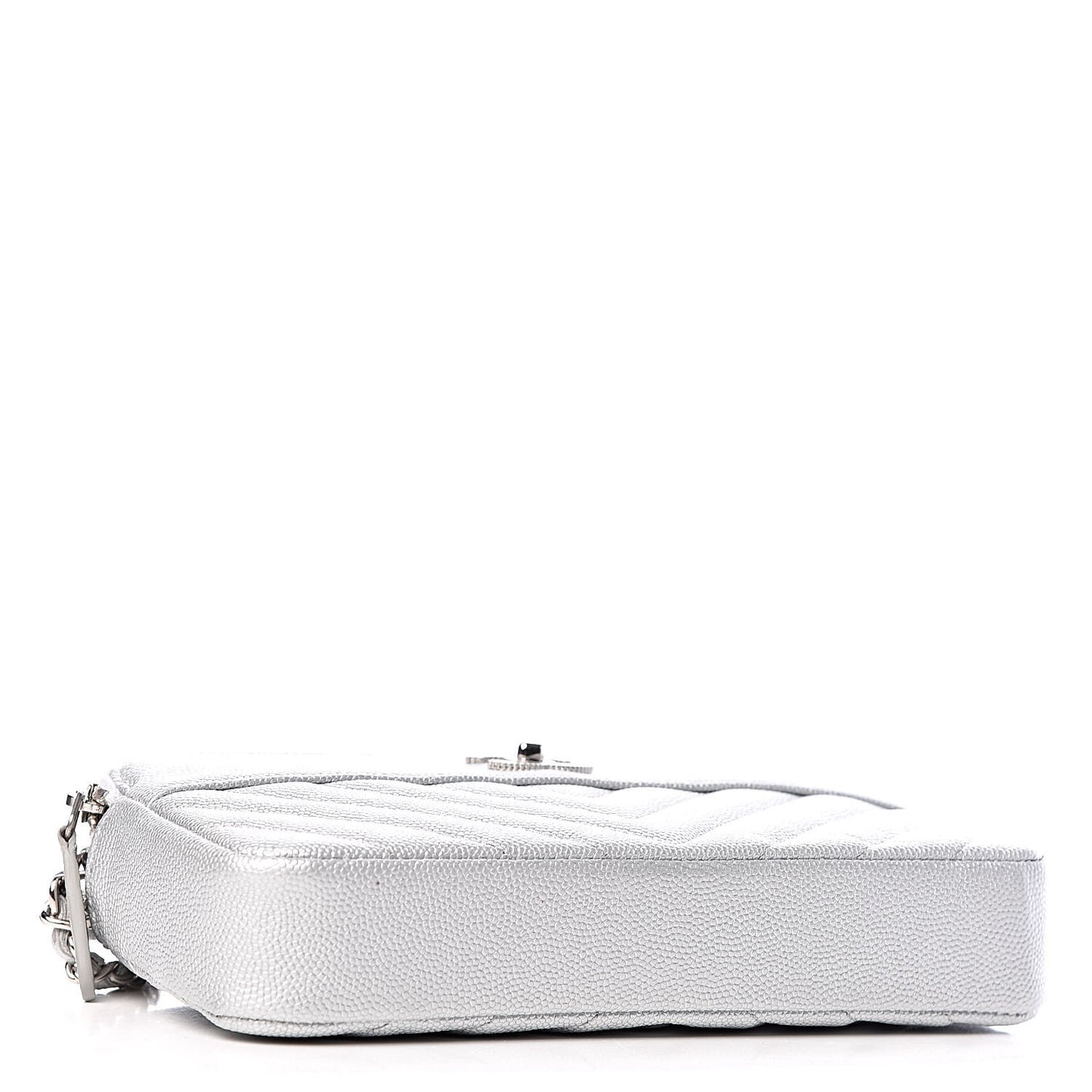 Metallic Caviar Chevron Quilted Small Vintage Mademoiselle Clutch With Chain Silver