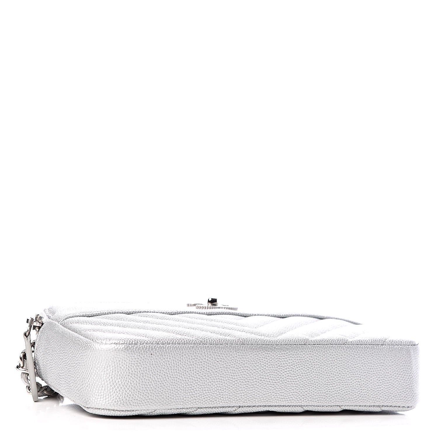 Chanel Metallic Caviar Chevron Quilted Small Vintage Mademoiselle Clutch With Chain Silver 4 of 13