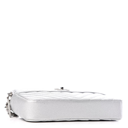 Chanel Metallic Caviar Chevron Quilted Small Vintage Mademoiselle Clutch With Chain Silver 4 of 13