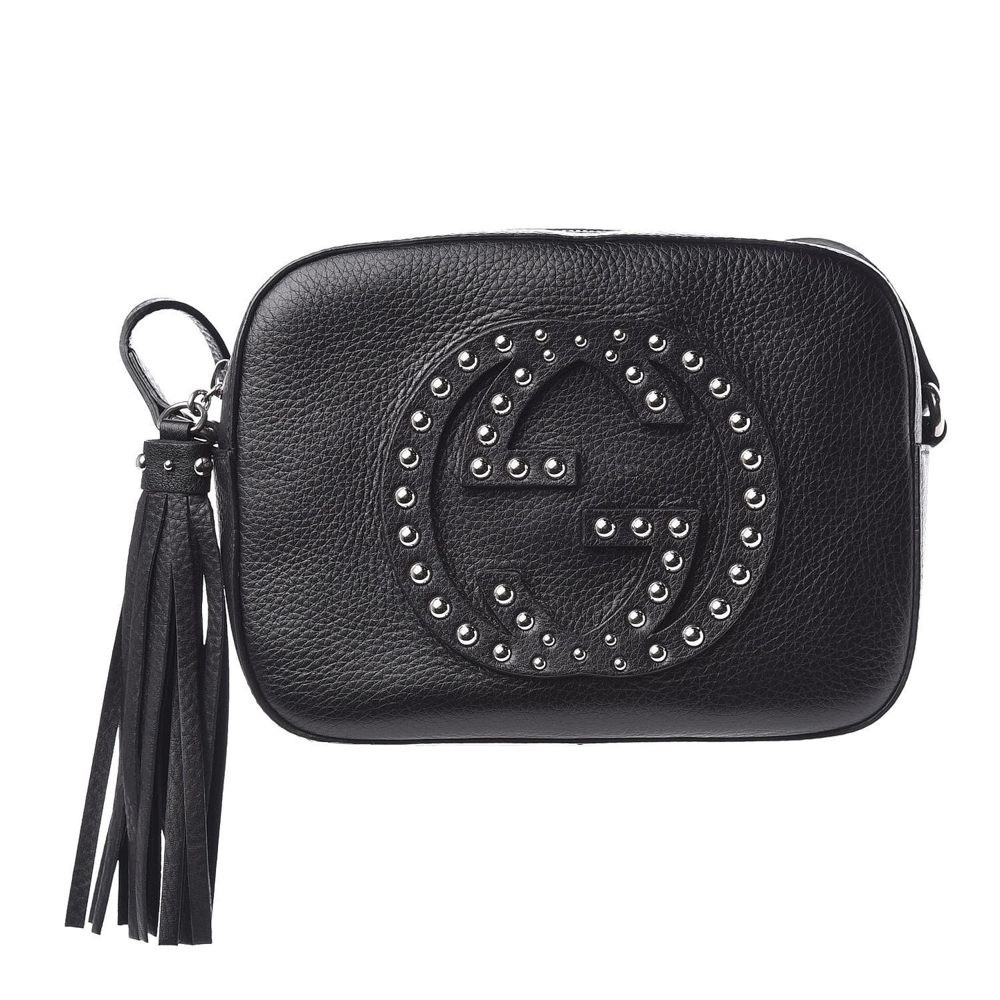 Pebbled Calfskin Studded Small Soho Disco Bag Black