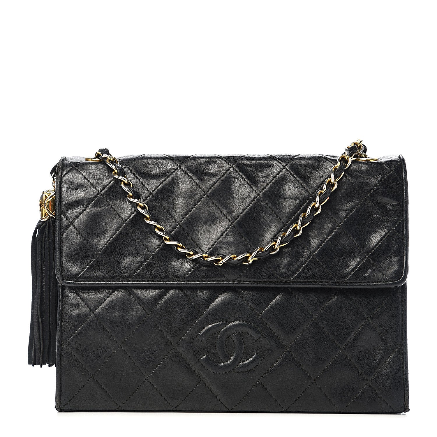 Chanel Lambskin Quilted CC Tassel Shoulder Flap Black 1 of 15