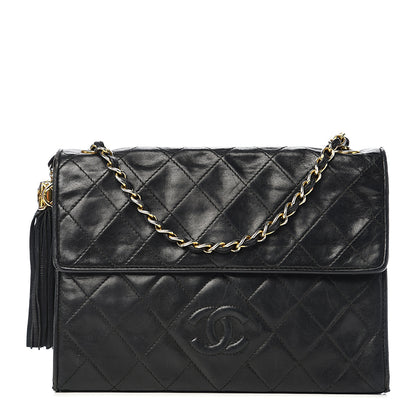 Chanel Lambskin Quilted CC Tassel Shoulder Flap Black 1 of 15