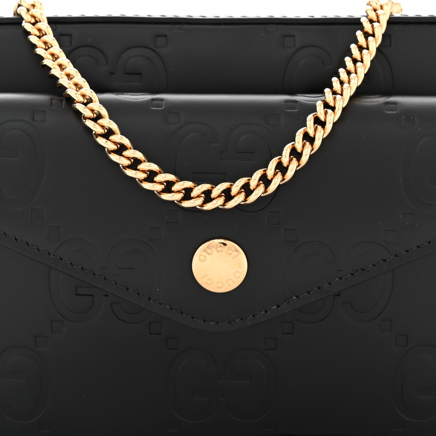 Gucci Calfskin GG Super Mini Debossed Chain Wallet Black 8 of 11